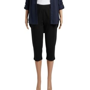 Croft & Barrow Pull On Pedal Pusher Pants Womens PM Petite Black Stretch Pockets
